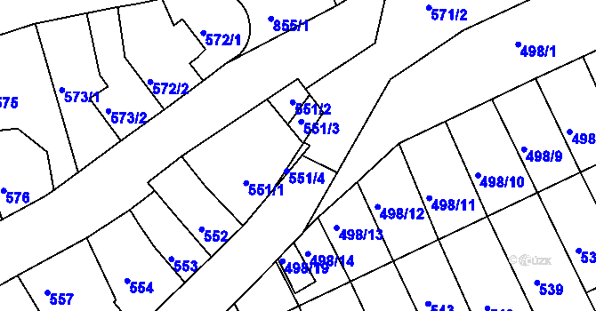 Parcela st. 551/4 v KÚ Holešov, Katastrální mapa