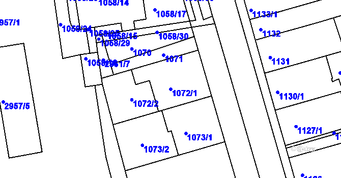 Parcela st. 1072/1 v KÚ Holešov, Katastrální mapa