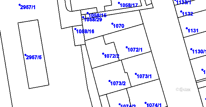 Parcela st. 1072/2 v KÚ Holešov, Katastrální mapa