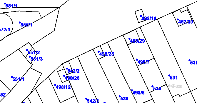 Parcela st. 498/25 v KÚ Holešov, Katastrální mapa