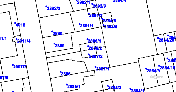 Parcela st. 2888/2 v KÚ Holešov, Katastrální mapa