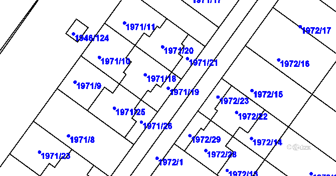 Parcela st. 1971/19 v KÚ Holešov, Katastrální mapa