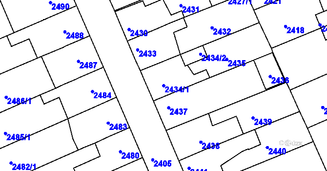 Parcela st. 2434/1 v KÚ Holešov, Katastrální mapa