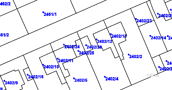 Parcela st. 2402/28 v KÚ Holešov, Katastrální mapa