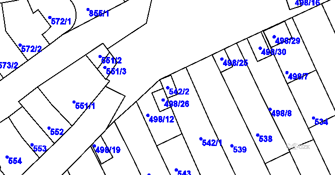 Parcela st. 542/2 v KÚ Holešov, Katastrální mapa