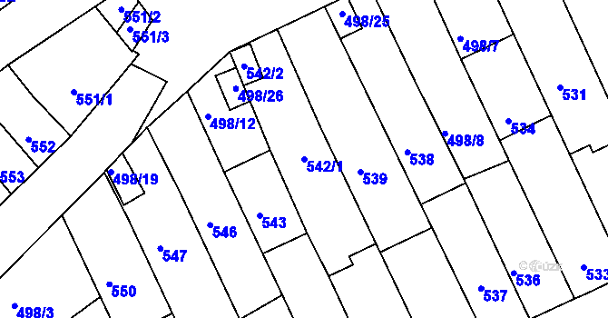 Parcela st. 542/1 v KÚ Holešov, Katastrální mapa