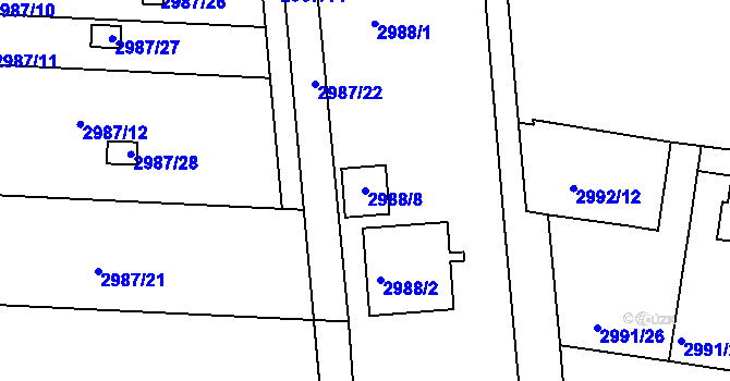 Parcela st. 2988/8 v KÚ Holešov, Katastrální mapa