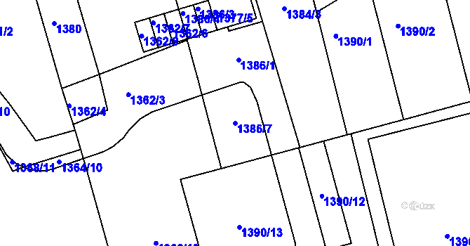 Parcela st. 1386/7 v KÚ Holešov, Katastrální mapa