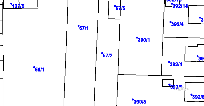 Parcela st. 57/2 v KÚ Všetuly, Katastrální mapa