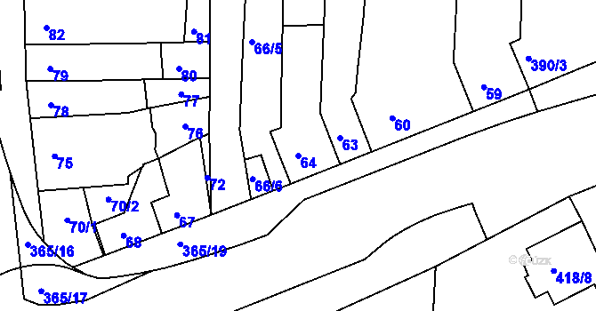 Parcela st. 64 v KÚ Všetuly, Katastrální mapa