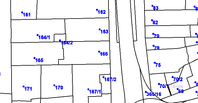 Parcela st. 166 v KÚ Všetuly, Katastrální mapa