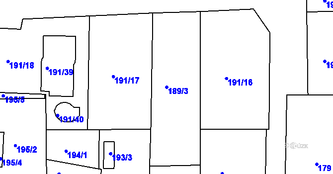 Parcela st. 189/3 v KÚ Všetuly, Katastrální mapa