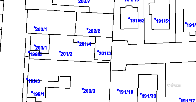 Parcela st. 201/3 v KÚ Všetuly, Katastrální mapa