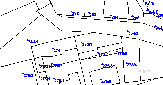 Parcela st. 273/1 v KÚ Všetuly, Katastrální mapa
