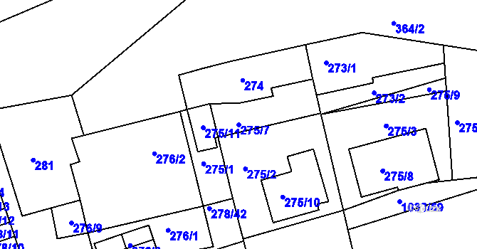 Parcela st. 275/7 v KÚ Všetuly, Katastrální mapa