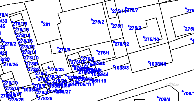 Parcela st. 276/1 v KÚ Všetuly, Katastrální mapa