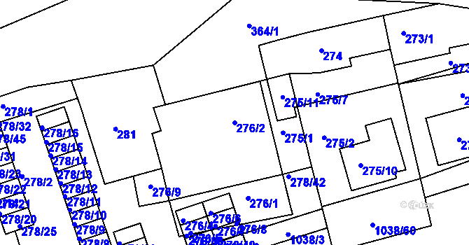 Parcela st. 276/2 v KÚ Všetuly, Katastrální mapa