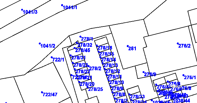 Parcela st. 278/15 v KÚ Všetuly, Katastrální mapa