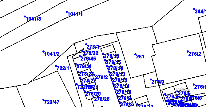 Parcela st. 278/16 v KÚ Všetuly, Katastrální mapa