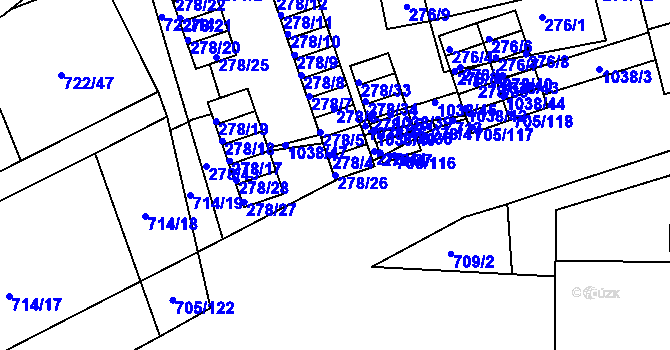 Parcela st. 278/26 v KÚ Všetuly, Katastrální mapa