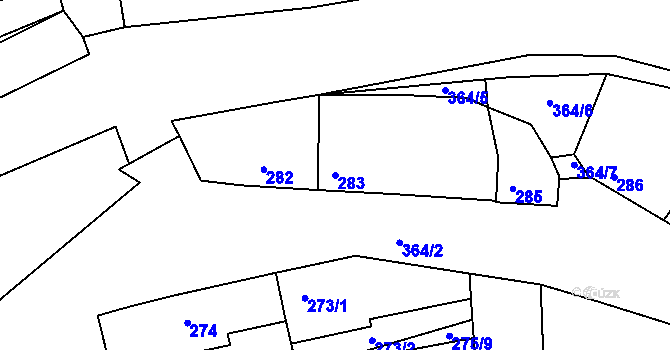 Parcela st. 283 v KÚ Všetuly, Katastrální mapa