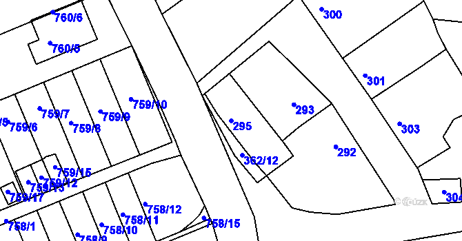 Parcela st. 295 v KÚ Všetuly, Katastrální mapa