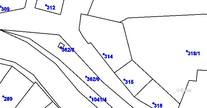 Parcela st. 314 v KÚ Všetuly, Katastrální mapa