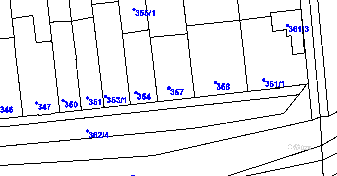 Parcela st. 357 v KÚ Všetuly, Katastrální mapa