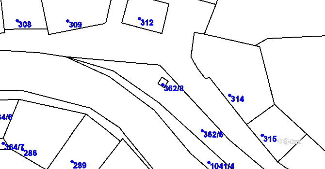 Parcela st. 362/8 v KÚ Všetuly, Katastrální mapa
