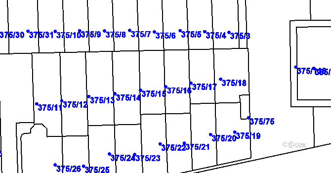 Parcela st. 375/16 v KÚ Všetuly, Katastrální mapa