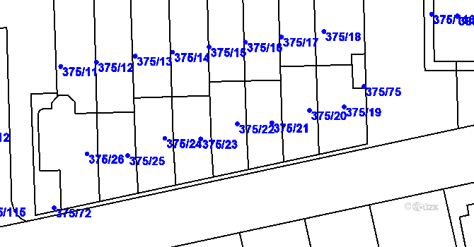 Parcela st. 375/22 v KÚ Všetuly, Katastrální mapa