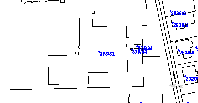 Parcela st. 375/32 v KÚ Všetuly, Katastrální mapa