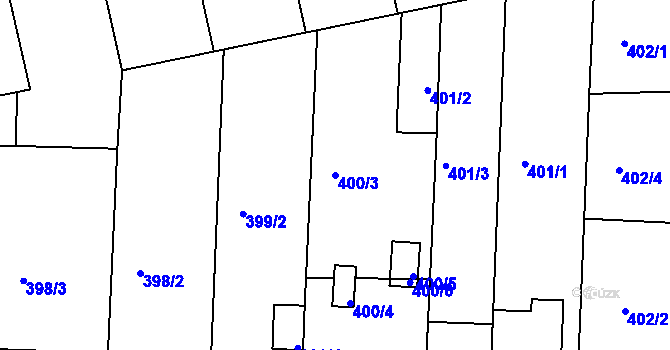 Parcela st. 400/3 v KÚ Všetuly, Katastrální mapa
