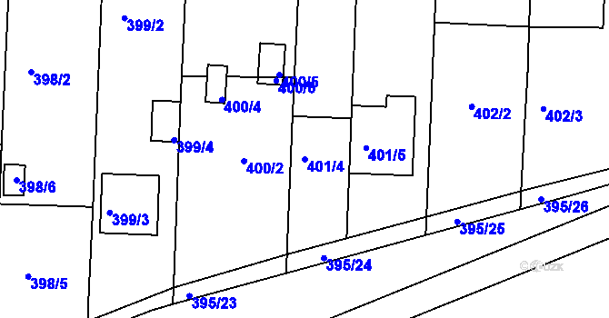 Parcela st. 401/4 v KÚ Všetuly, Katastrální mapa