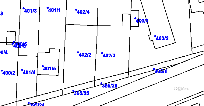 Parcela st. 402/3 v KÚ Všetuly, Katastrální mapa