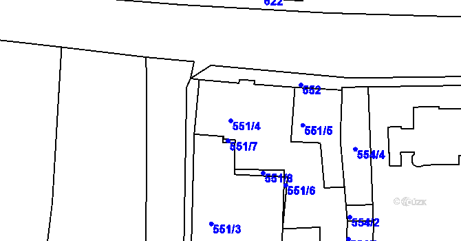Parcela st. 551/4 v KÚ Všetuly, Katastrální mapa