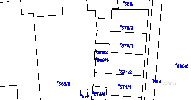 Parcela st. 569/2 v KÚ Všetuly, Katastrální mapa
