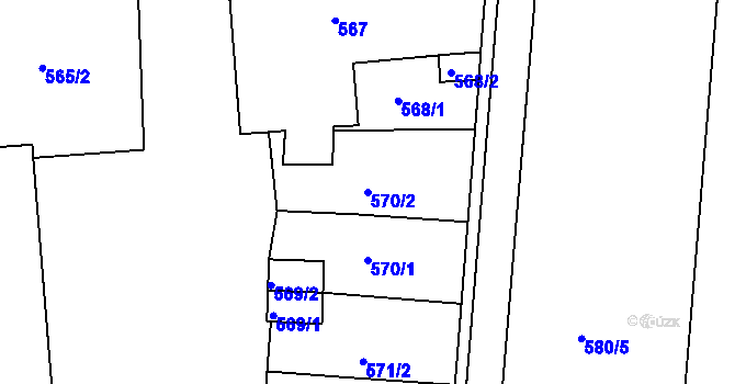 Parcela st. 570/2 v KÚ Všetuly, Katastrální mapa