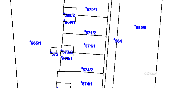 Parcela st. 571/1 v KÚ Všetuly, Katastrální mapa