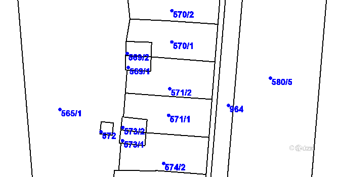 Parcela st. 571/2 v KÚ Všetuly, Katastrální mapa