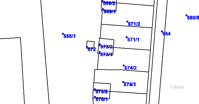 Parcela st. 573/1 v KÚ Všetuly, Katastrální mapa