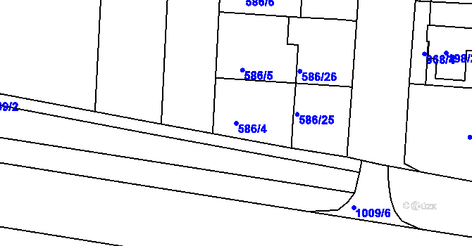 Parcela st. 586/4 v KÚ Všetuly, Katastrální mapa
