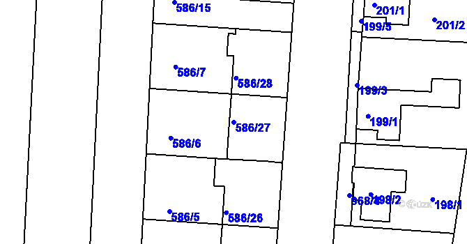Parcela st. 586/27 v KÚ Všetuly, Katastrální mapa