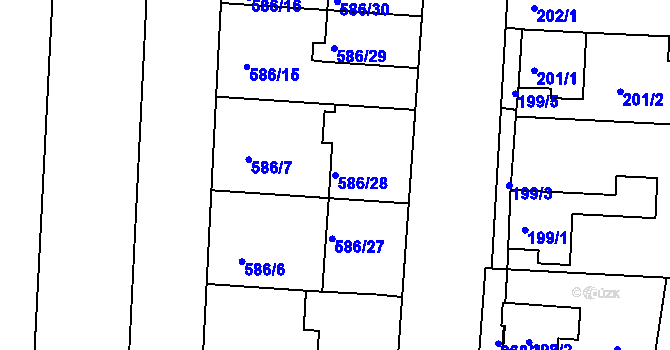 Parcela st. 586/28 v KÚ Všetuly, Katastrální mapa