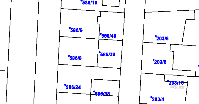 Parcela st. 586/39 v KÚ Všetuly, Katastrální mapa
