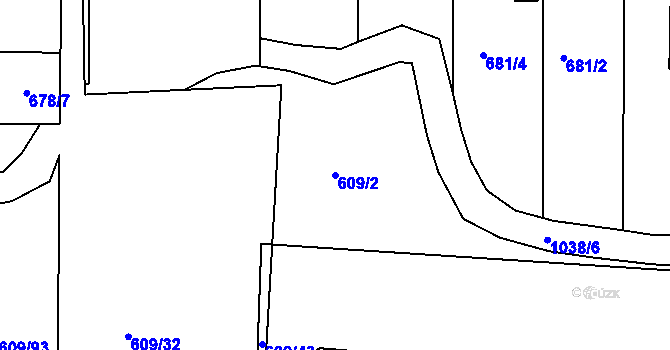 Parcela st. 609/2 v KÚ Všetuly, Katastrální mapa