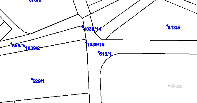 Parcela st. 619/1 v KÚ Všetuly, Katastrální mapa