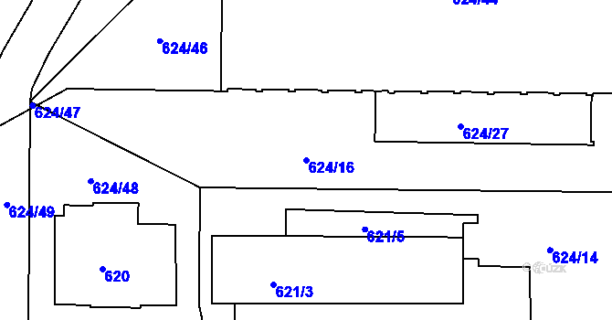 Parcela st. 624/16 v KÚ Všetuly, Katastrální mapa