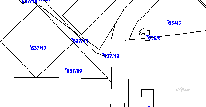 Parcela st. 637/12 v KÚ Všetuly, Katastrální mapa