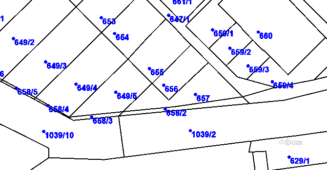 Parcela st. 656 v KÚ Všetuly, Katastrální mapa